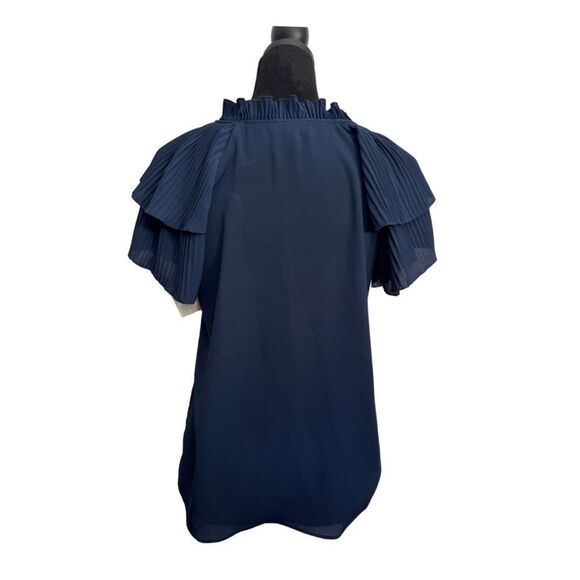 DKNY Ruffle Pleated Blouse Navy - Picture 3 of 9